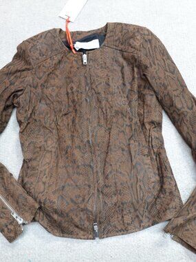 Bully Womens Jacket 8 Brown Snake Print Lambskin Leather New